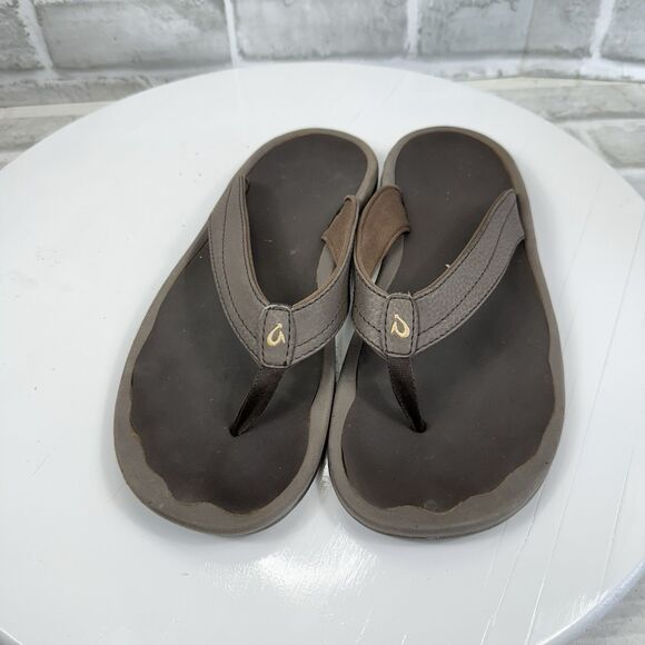 OluKai Women's Size 9 Ohana Sandal Thong Flip Flop Beach Slide Brown Leather - Picture 9 of 10
